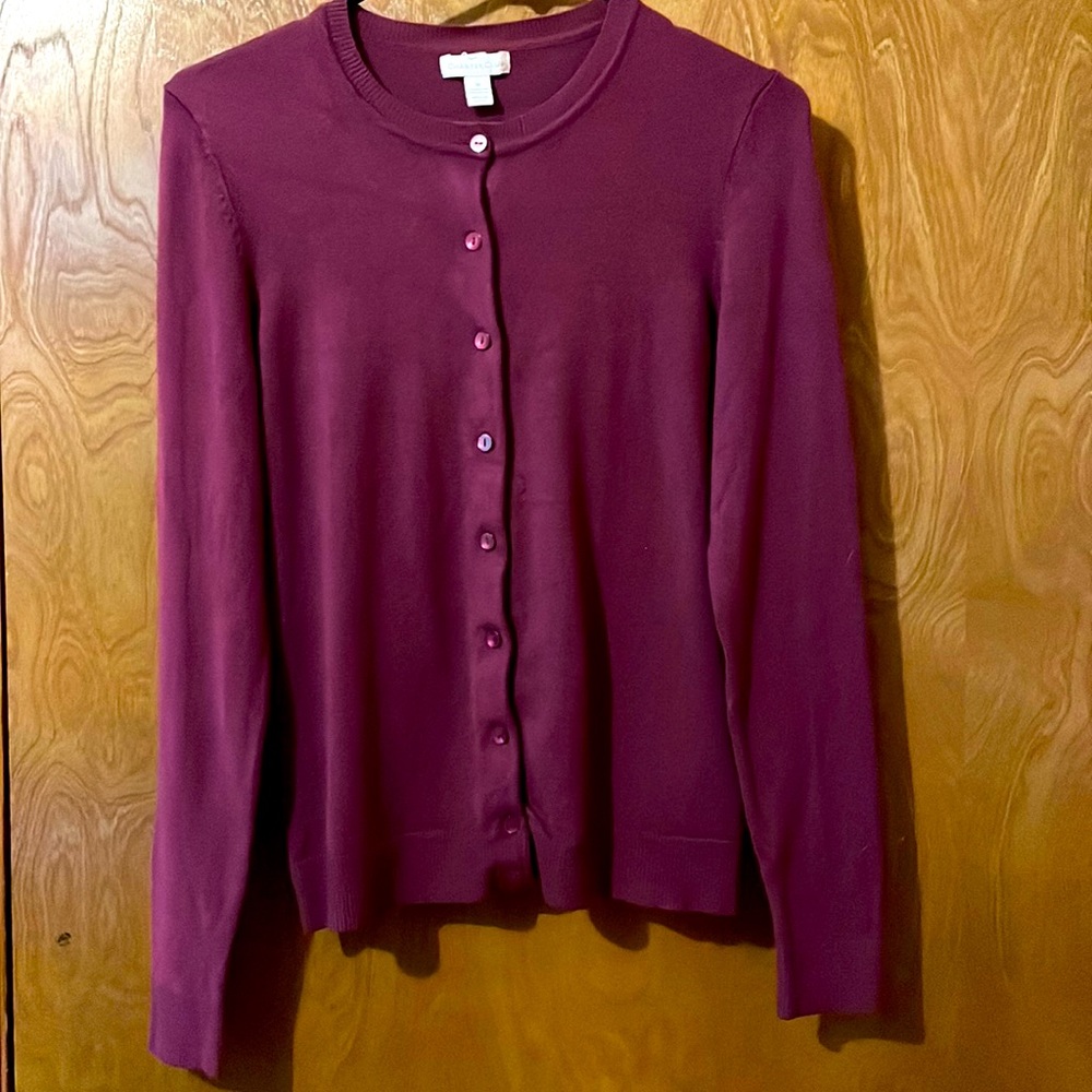 Charter Club Plum Cardigan with Pearly Buttons Women’s M EUC